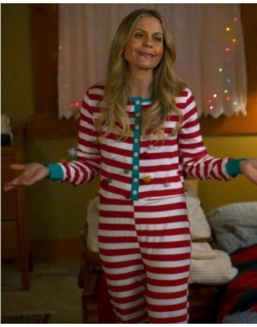 A Christmas Less Traveled 2024 Candace Cameron Striped Jumpsuit