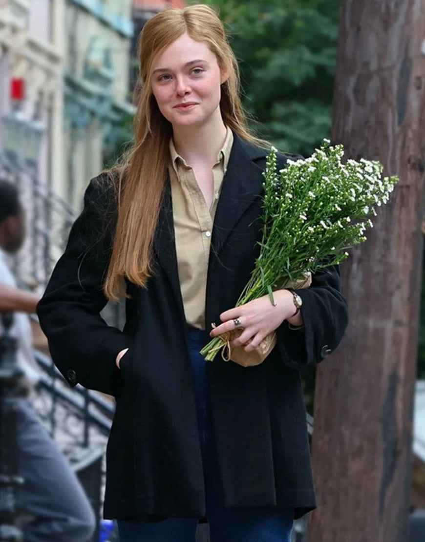 A Complete Unknown 2024 Elle Fanning Black Coat