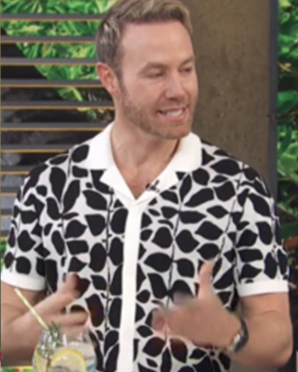 Access Daily 2025 Paul Zahn Black & White Leaf Print Shirt