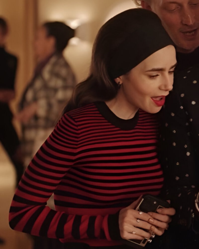 Emily In Paris S04 Lily Collins Red Striped Sweater