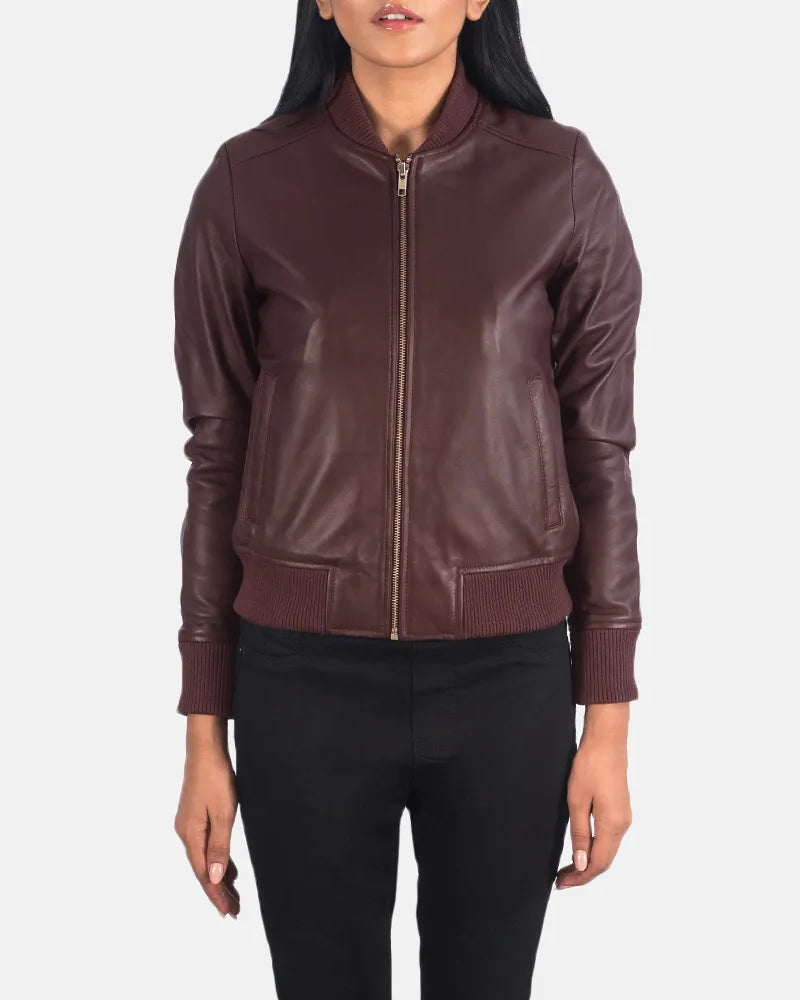 Women's Maroon Leather Jacket in Sheepskin Leather