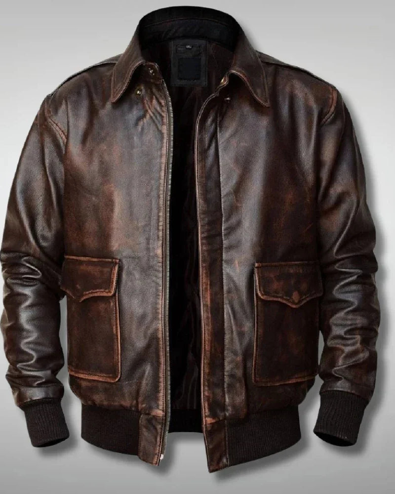 A2 Aviator Navy Distressed Brown Mens Bomber Flight Jacket