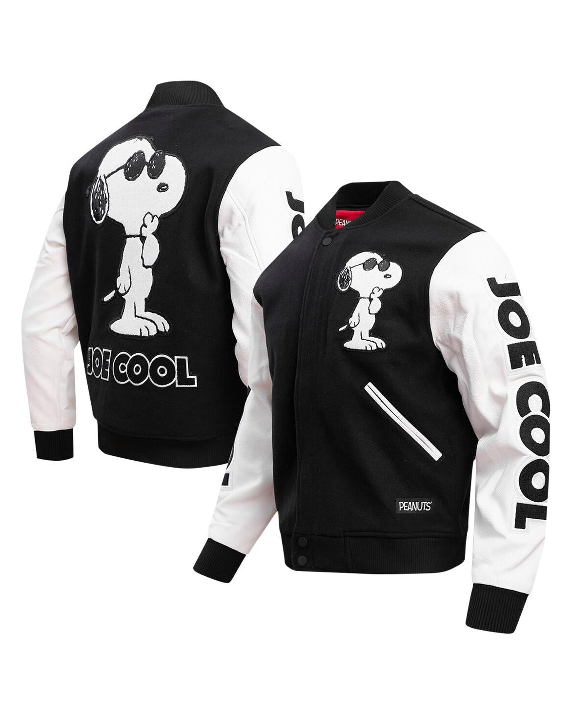 Men’s Black Peanuts Snoopy Joe Cool Full-zip Varsity Jacket