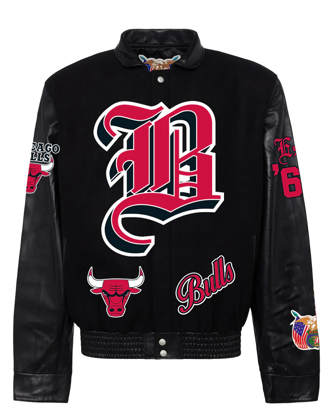 Chicago Bulls Wool & Leather Old English Varsity Jacket Black