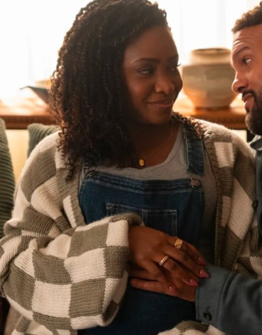 No Good Deed 2024 Teyonah Parris Checkered Cardigan