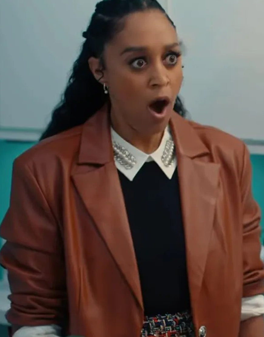 A Very Merry Beauty Salon 2024 Tia Mowry Leather Coat