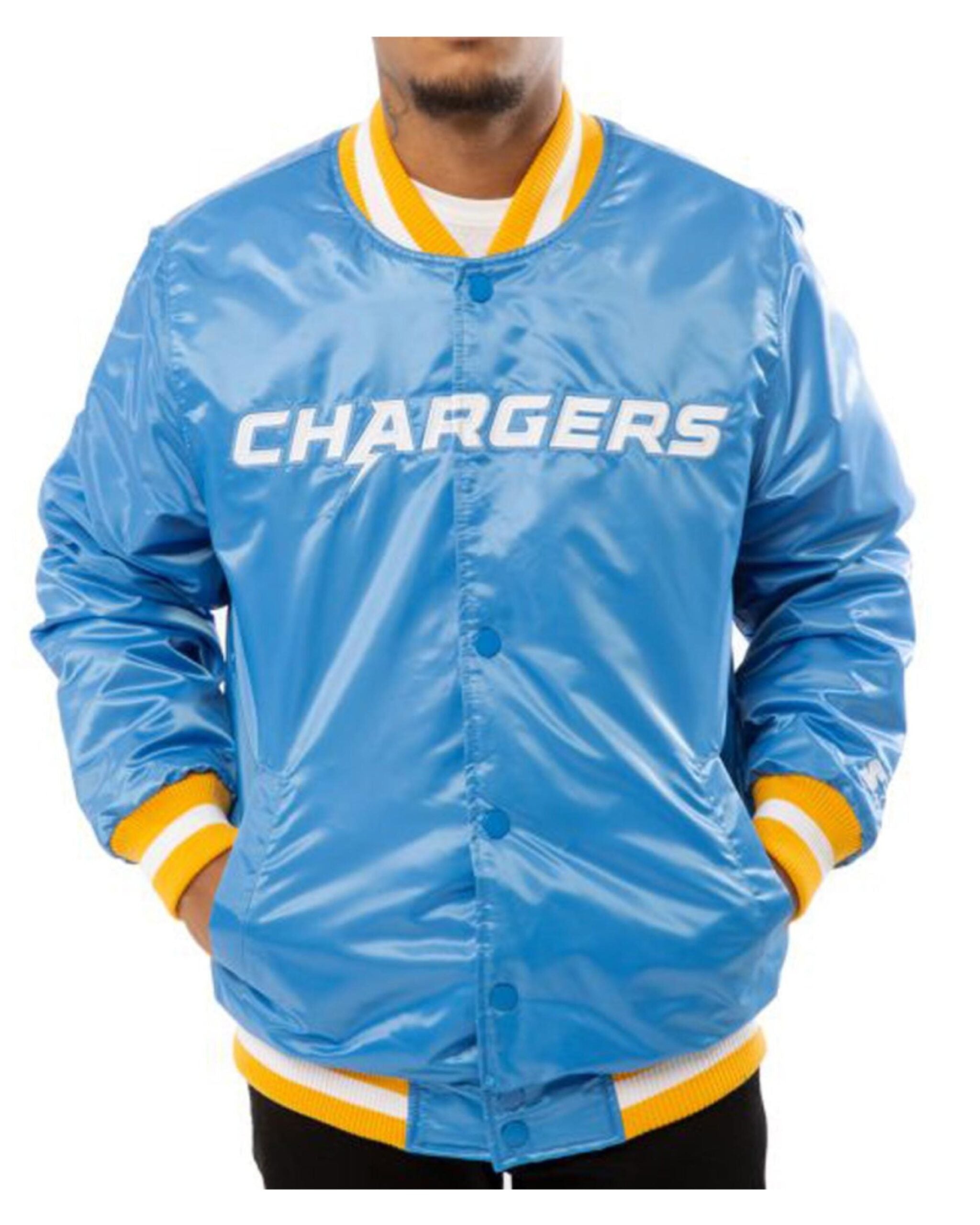 Starter Chargers Light Blue Bomber Jacket