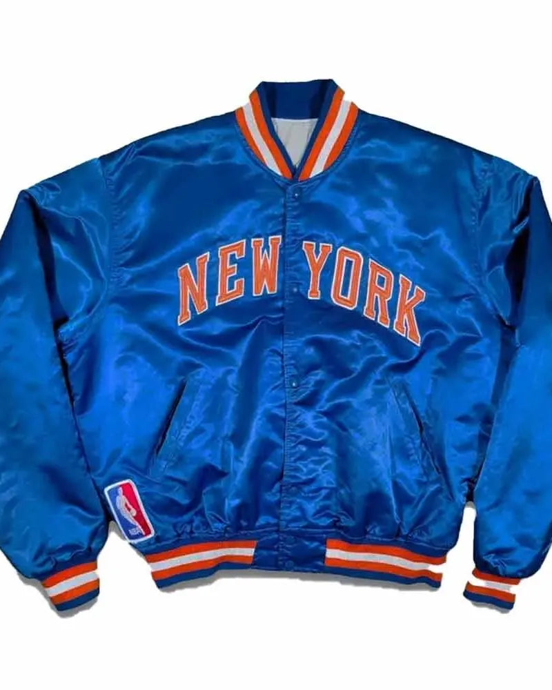 90’s New York Knicks Bomber Blue Satin Jacket