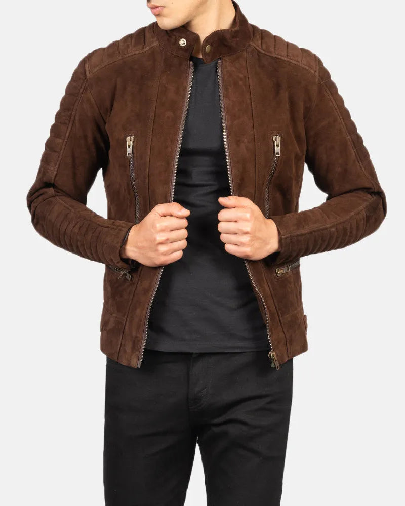 Suede Brown Jacket with Quilted Polyester Lining