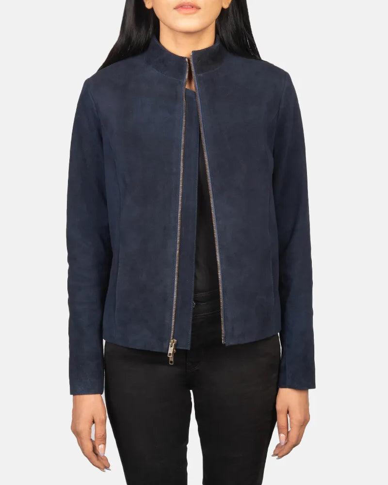 Suede Jacket Blue - Zipper with Dual Puller
