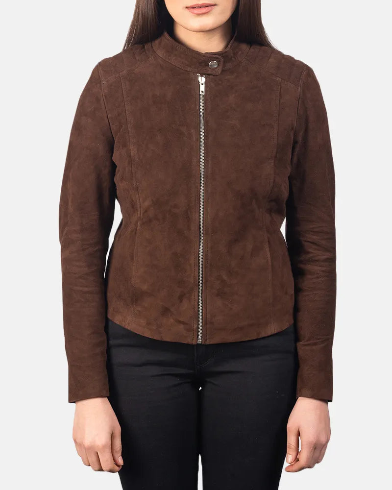 Suede Moto Jacket Women's in Dark Brown