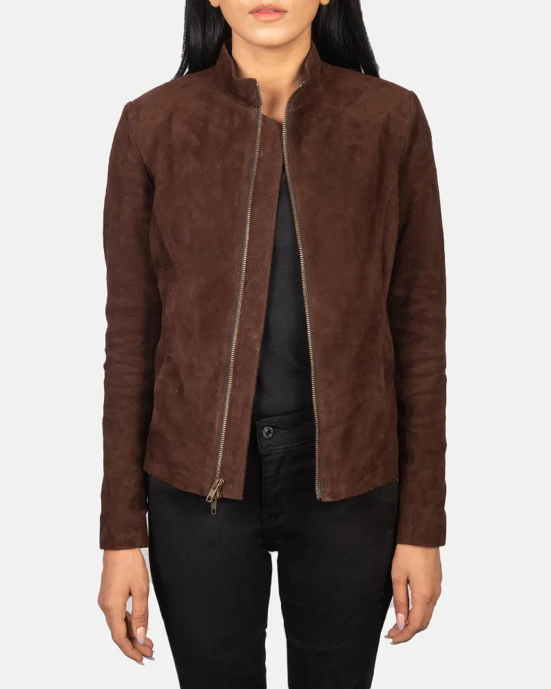 Suede Moto Jacket - Brown Goatskin Leather