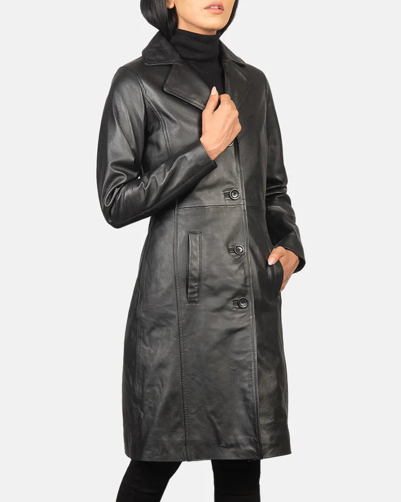 Trench Coat Black Single Breasted Leather