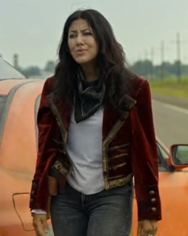 Twisted Metal 2023 Stephanie Beatriz Maroon Velvet Blazer