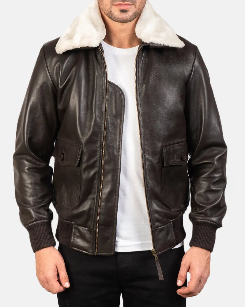 Vintage Bomber Jacket in Brown Colour & Sheepskin Leather