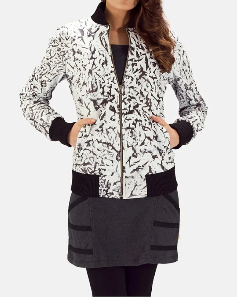 Women's White Bomber Jacket in Sheepskin Leather