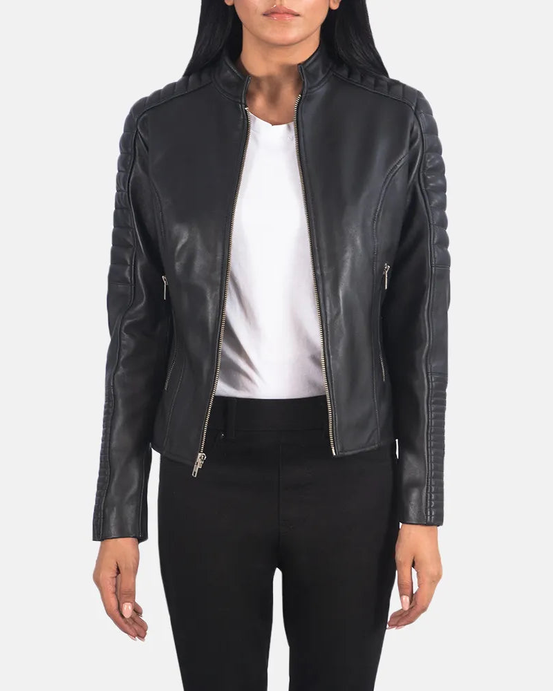 Women Biker Jacket with Zipper Cuffs