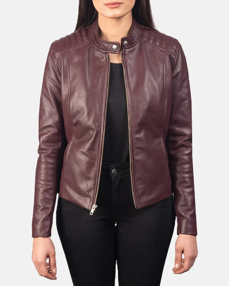 Women's Maroon Leather Jacket - Sheepskin Leather