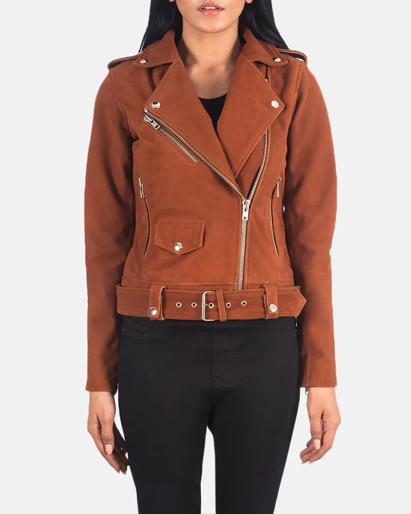 Women's Suede Moto Jacket in Brown