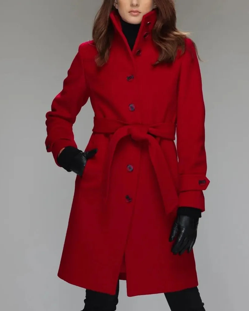 Women’s Stand Collar Brenna Red Wool Coat