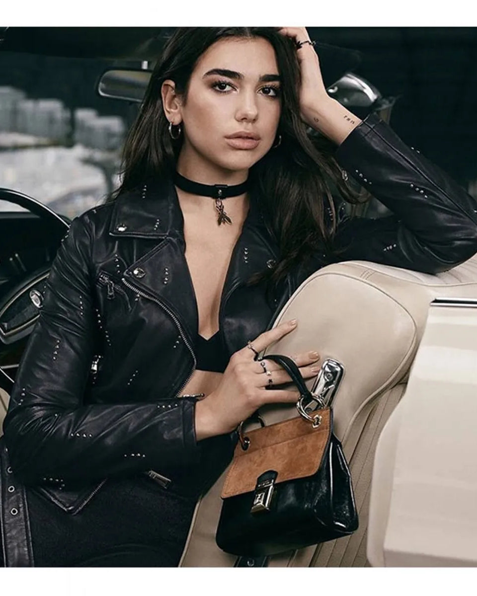 Dua Lipa Biker Belted Black Leather Jacket
