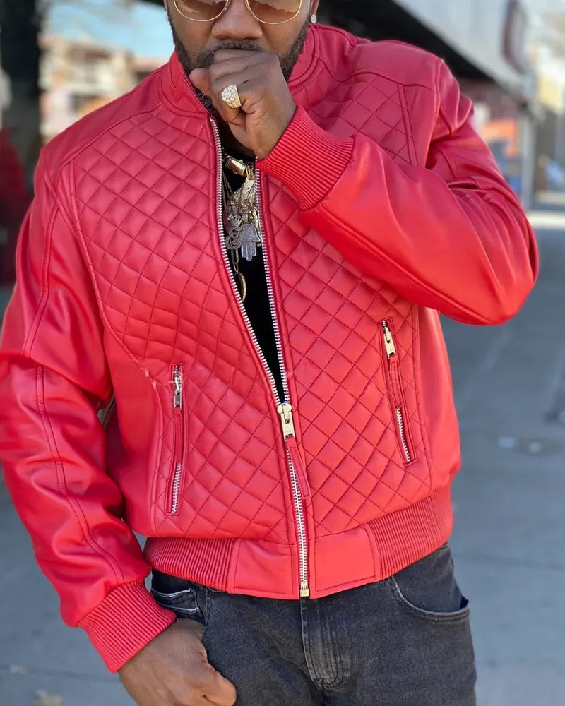 Men’s Quilted Bomber Leather Jacket