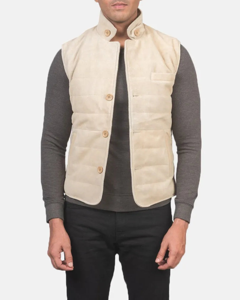 Suede Off-White Leather Jacket Men's Vest