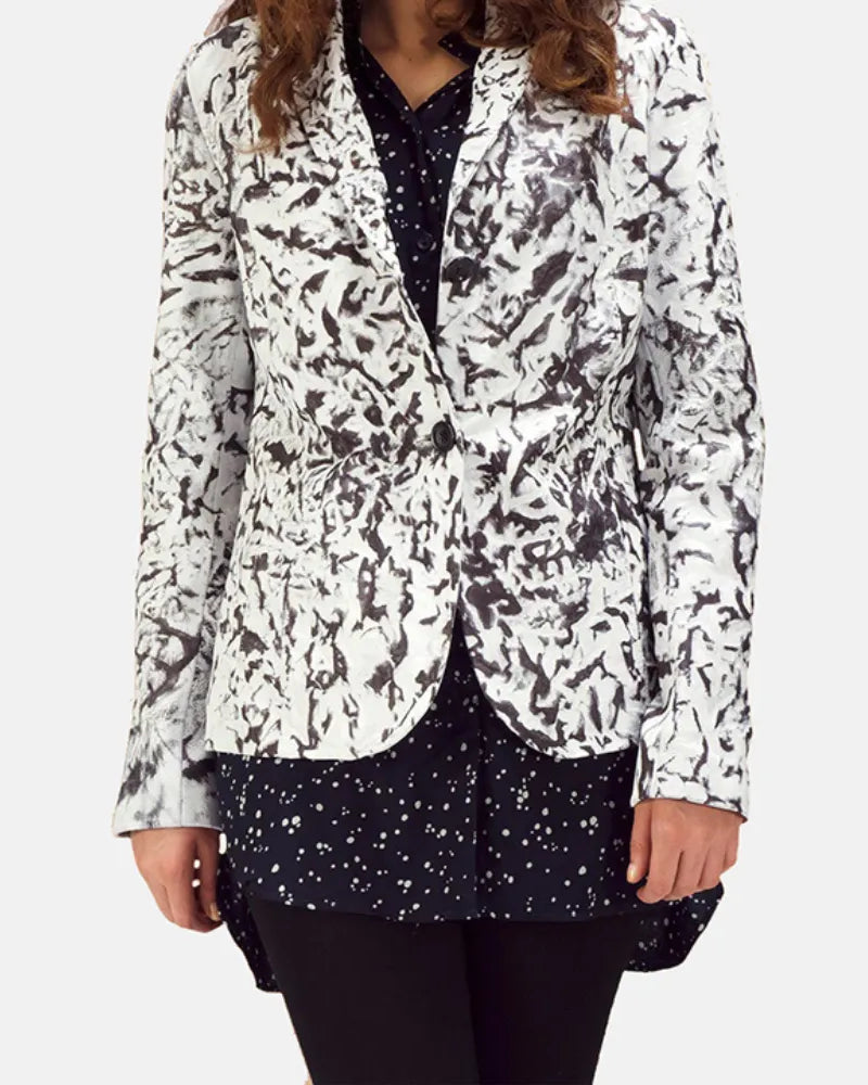 White Leather Blazer in Dip & Dye Leather