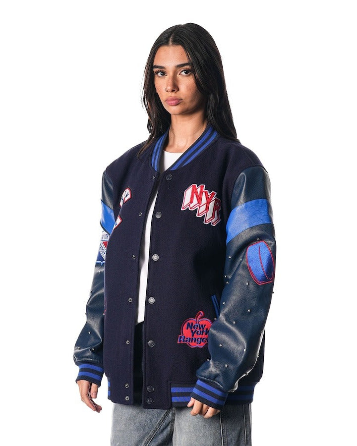 Women's New York Rangers The Wild Collective Blue Full-snap Varsity Jacket