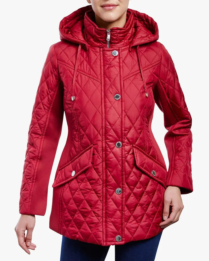 Women’s Zip Front Diamond Quilted Hooded Jacket