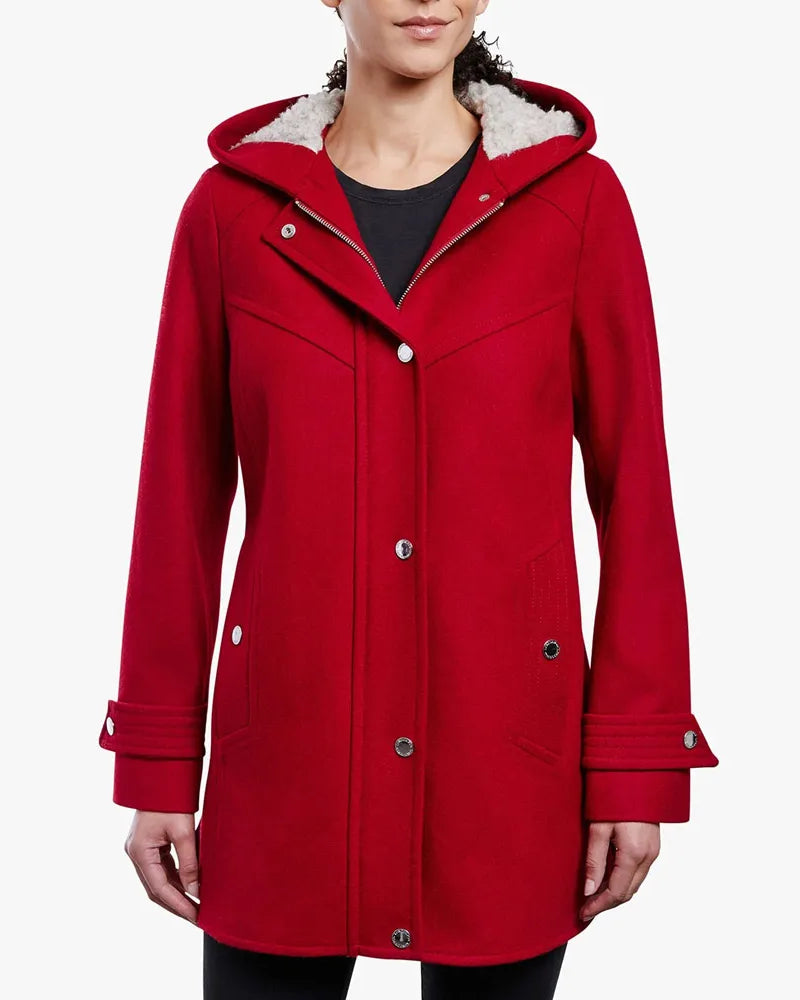Women’s Zip Front Wool Sherpa Hooded Coat